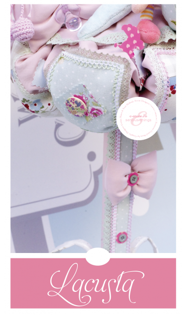 Lumanare de botez pentru fetite in stil shabby chic, 65x4cm, Lacusta  1
